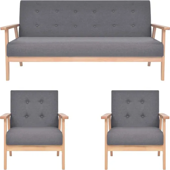 Sofasæt 3 dele stof mørkegrå – 2 lænestole + 3-pers sofa