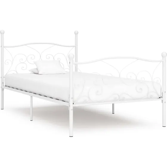 Sengestel med lamelbund 90x200 cm – hvidt metal