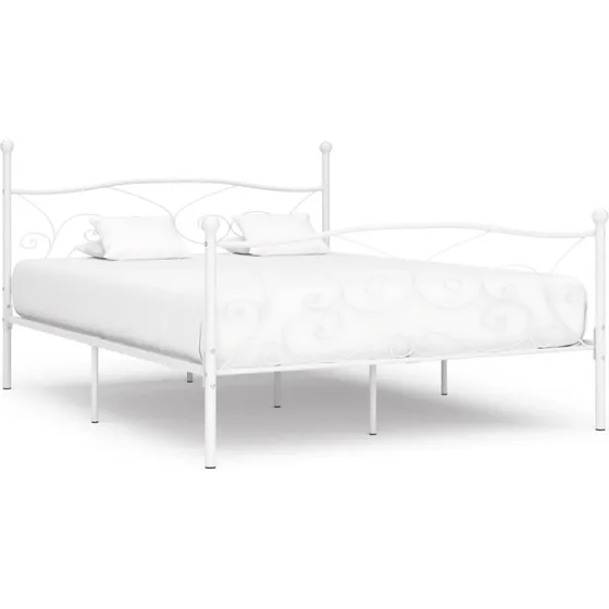 Metal sengestel med lamelbund 200x200 cm – hvid