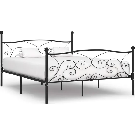Sengestel med lamelbund 200x200 cm - Sort metal