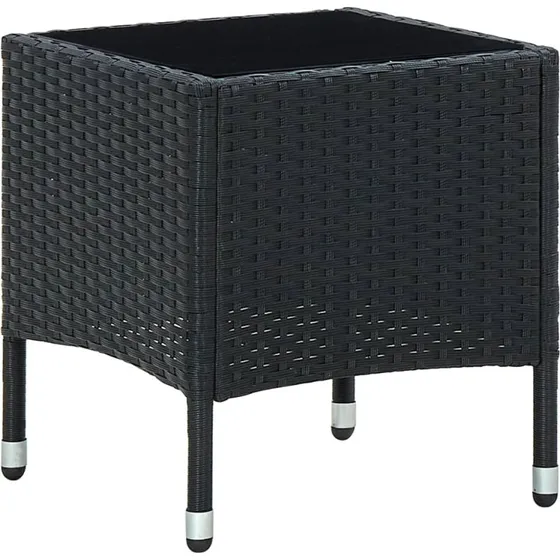 Havebord 40x40x45 cm polyrattan sort med glas