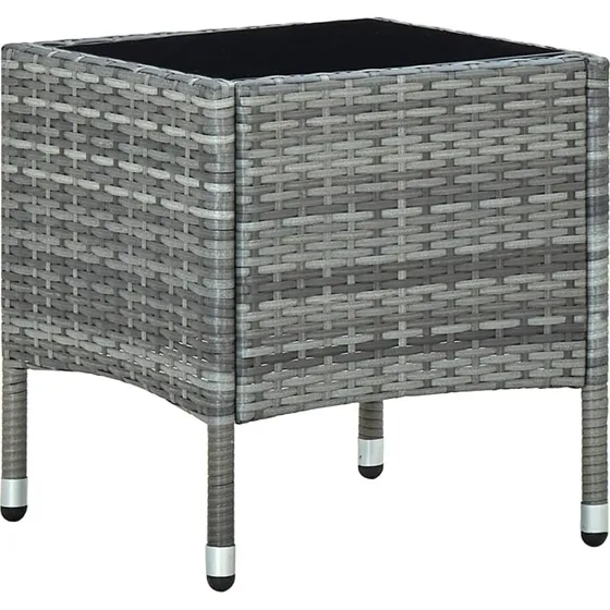 Havebord 40x40x45 cm i gr polyrattan med glasplade