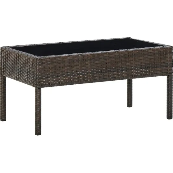 Havebord 75x40x37 cm i polyrattan med hærdet glas