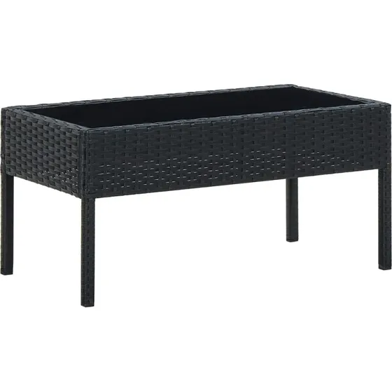 Havebord 75x40x37 cm i sort polyrattan med glas