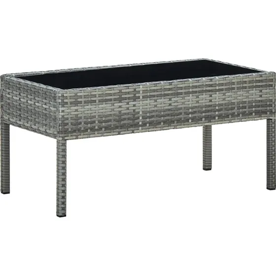 Havebord i gr polyrattan 75x40x37 cm med glas