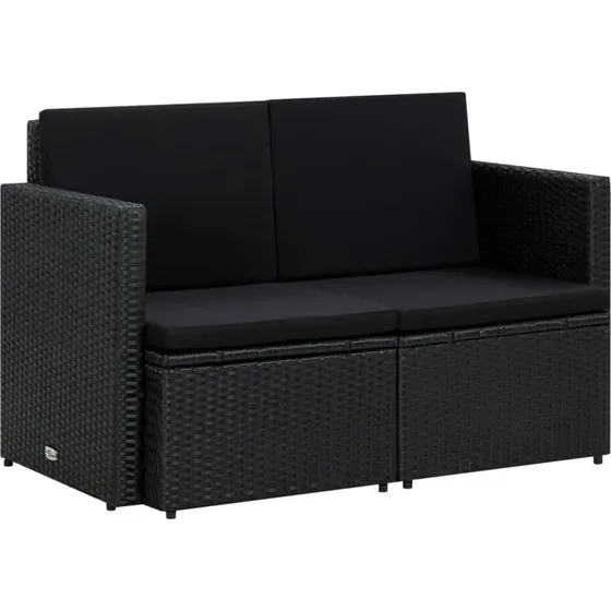 2-personers havesofa i polyrattan med hynder - sort
