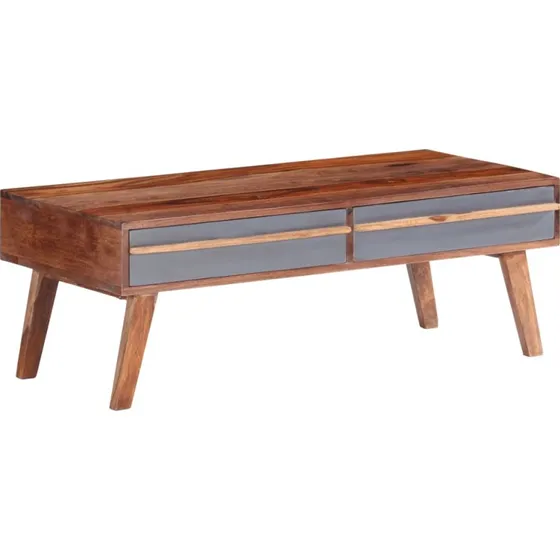 Sofabord i massivt træ 110x50x40 cm – grå, 2 skuffer