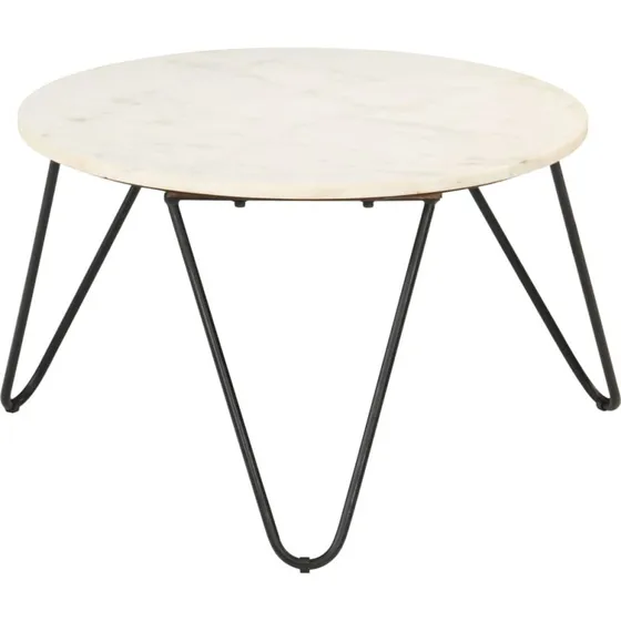 Sofabord i ægte sten 65x65x42 cm – hvid marmortekstur