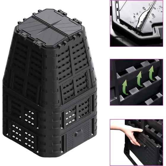 Kompostbeholder 93,3x93,3x146 cm 1000 L  sort