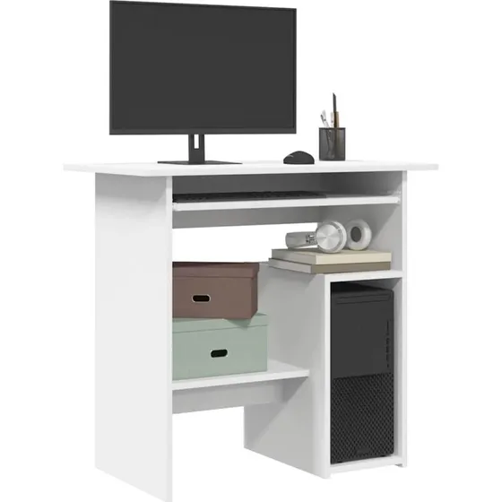 Skrivebord 80x45x74 cm – hvidt konstrueret træ