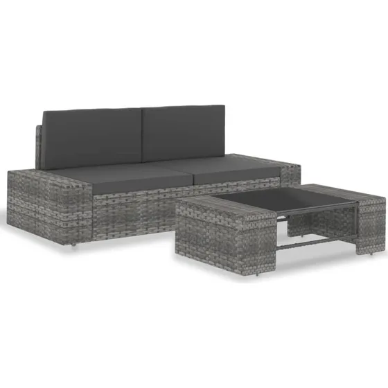 Loungesæt havemøbler 3 dele polyrattan grå