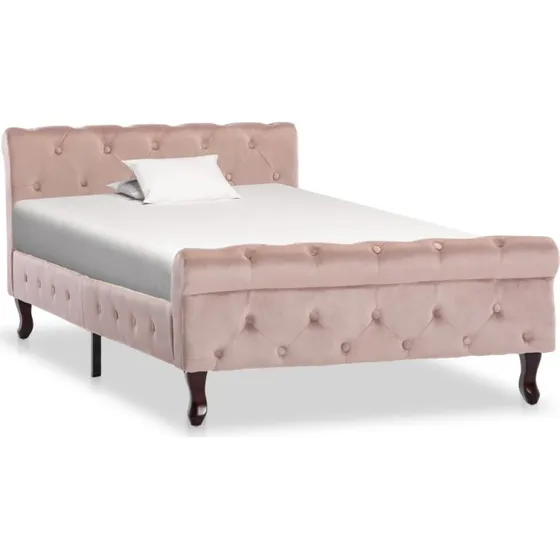 Sengestel 100x200 cm i pink fløjl – polstret ramme