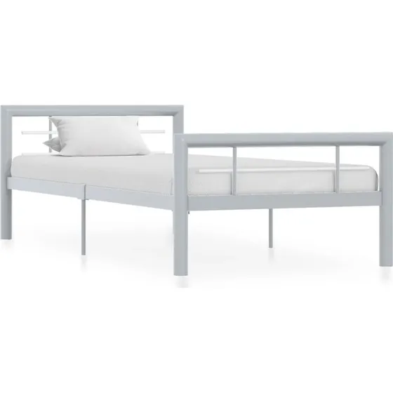 Sengestel 100x200 cm i metal - grå/hvid