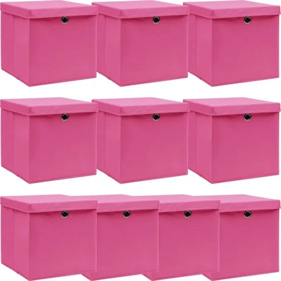 Opbevaringskasser med lg 10 stk. 32x32x32 cm - pink