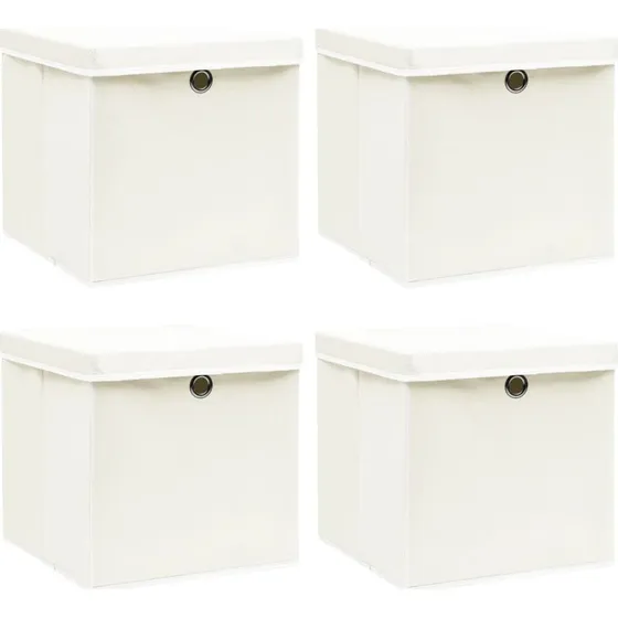 Foldbare opbevaringskasser med låg 4 stk. 32x32x32 cm hvid