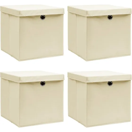Opbevaringskasser med lg 4 stk. 32x32x32 cm  creme