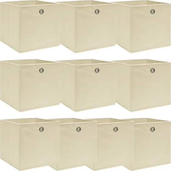 Foldbare opbevaringskasser 10 stk. 32x32x32 cm - creme