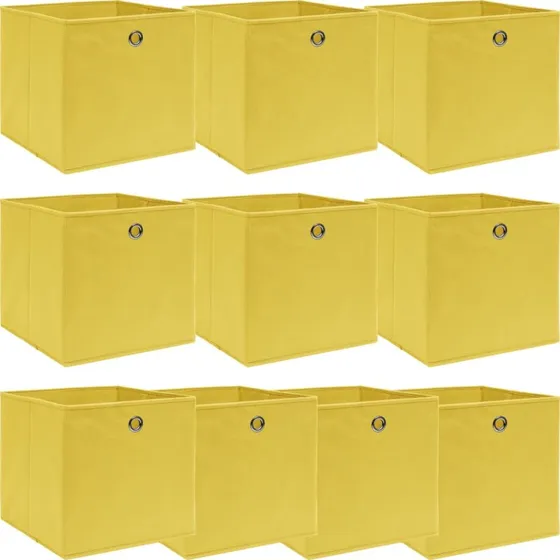 Opbevaringskasser 10 stk. 32x32x32 cm – Foldbare gule stofkasser