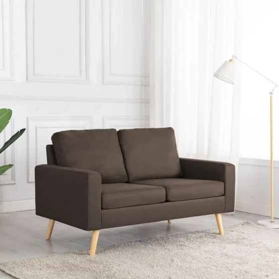 2-personers sofa i brun polyester med træramme