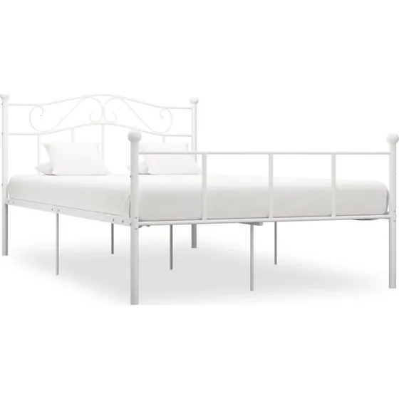 Sengestel 140x200 cm i metal, hvid - med lamelbund