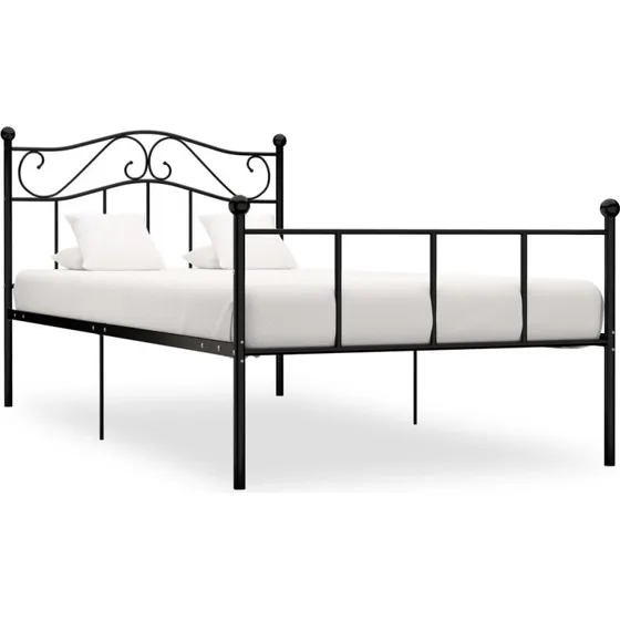 Sengestel 90x200 cm i sort metal med lamelbund