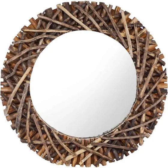 Rund vgspejl i teak 60 cm  hndvvet ramme