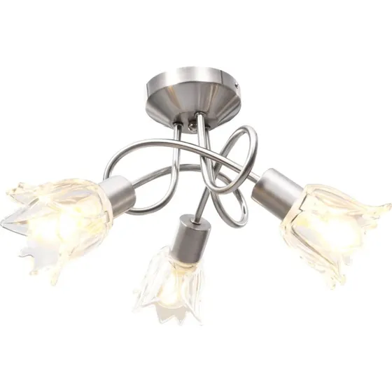 Loftlampe 3xE14 med tulipan-glasskrme, satinkrom