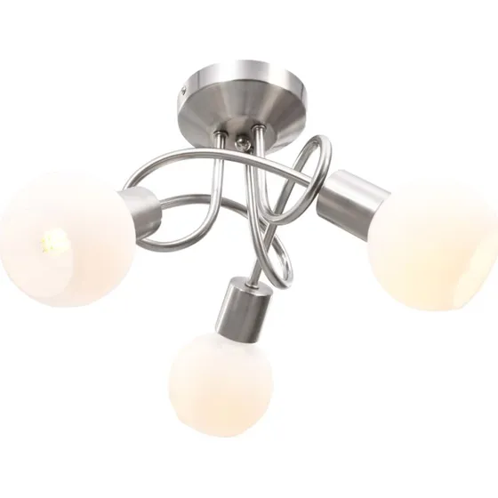 Loftlampe med 3 keramiske skrme, E14  hvid/satinkrom