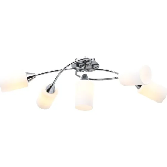 Loftlampe 5x E14 med keramiske skrme  hvid, satinkrom