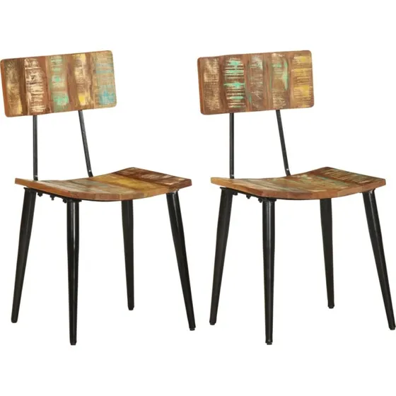 Spisebordsstole 2 stk. i massivt genbrugstræ med jernstel