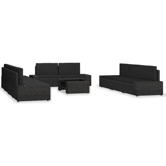 Loungesæt til haven 10 dele i sort polyrattan