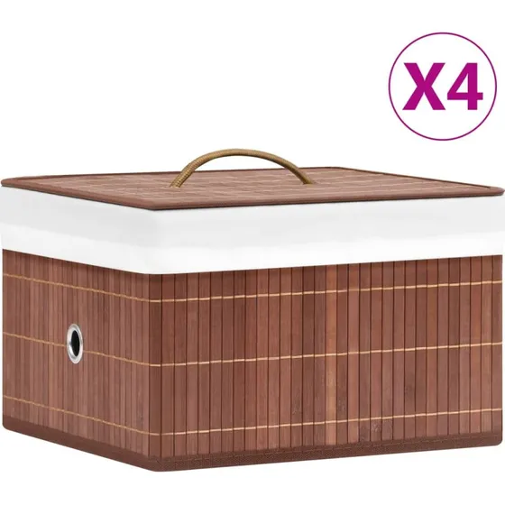 Opbevaringskasser i bambus 4 stk. – brun, foldbare