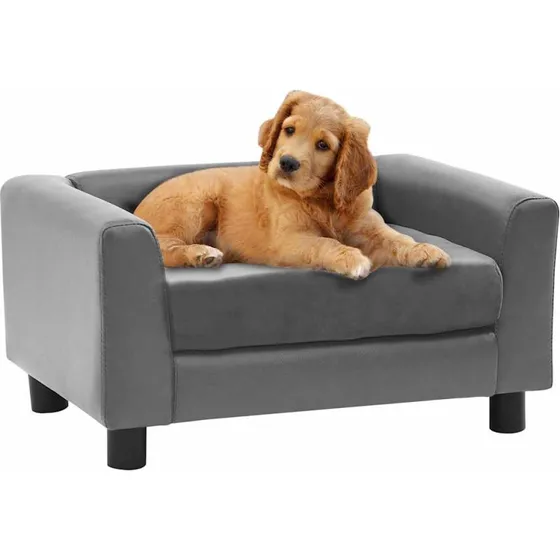 Hundesofa 60x43x30 cm i gråt plys og kunstlæder