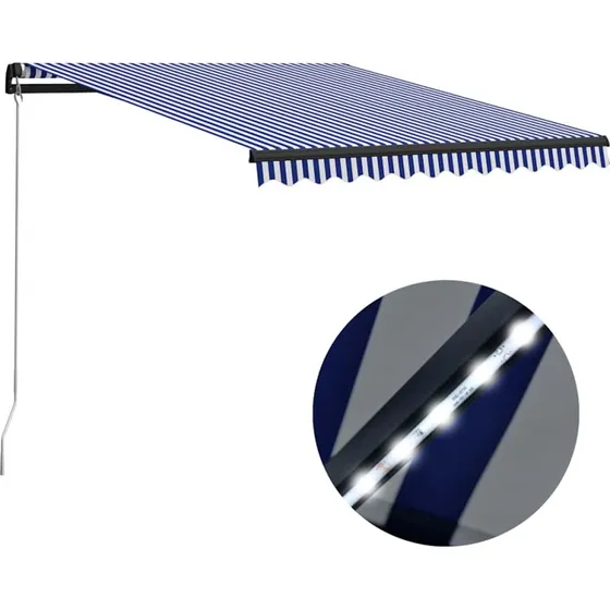 Markise 300x250 cm med LED, manuel  bl/hvid