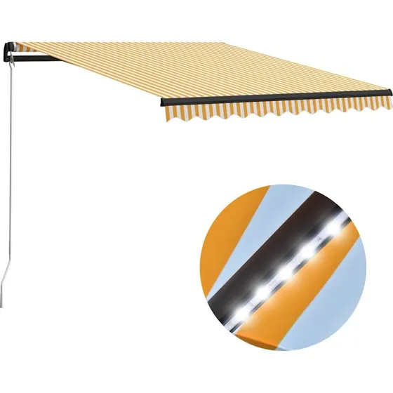 Markise 300x250 cm manuel med LED - gul/hvid