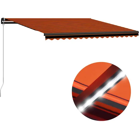 Markise 450x300 cm med LED - orange/brun (manuel)
