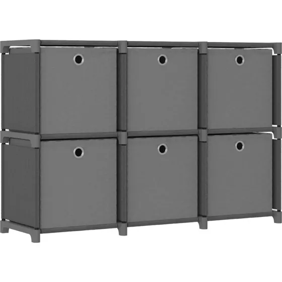 Reol med 6 stofkasser 103x30x72,5 cm – grå