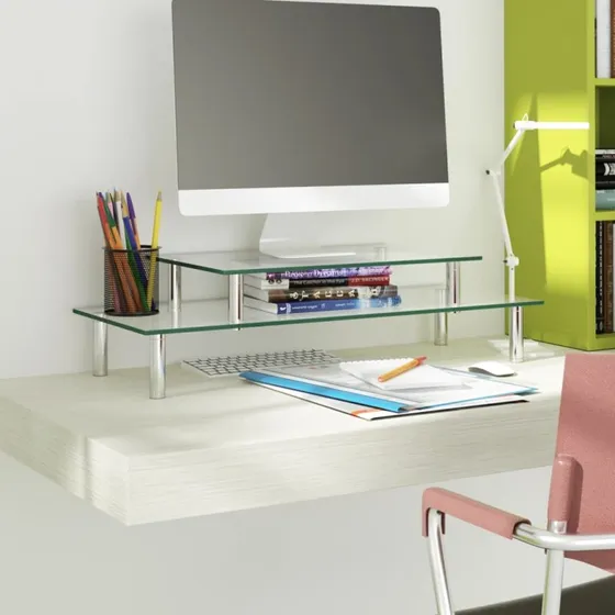 Transparent skærmstander i 2 niveauer - ergonomisk monitorholder