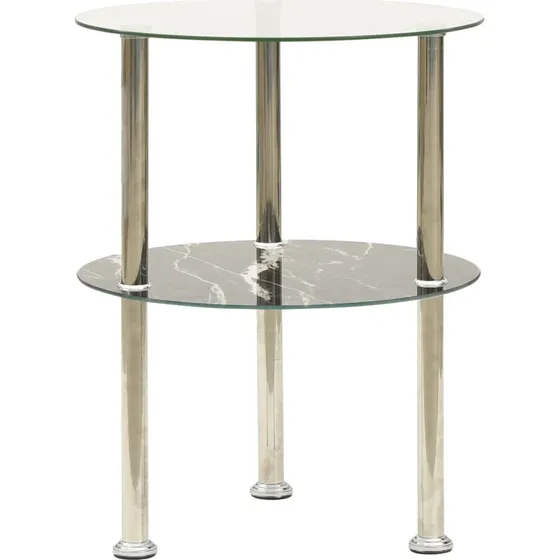 Sidebord 38 cm hærdet glas med hylde – transparent/sort