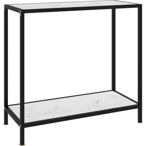 Konsolbord 80x35x75 cm - hærdet glas, hvid/marmor