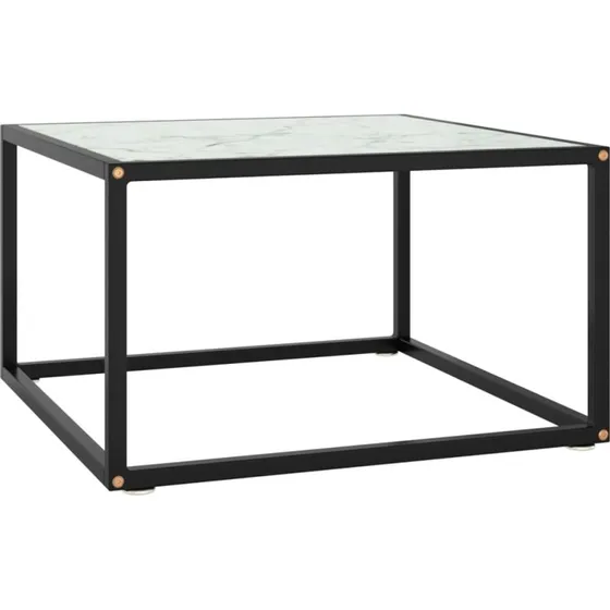 Sofabord 60x60x35 cm hvidt marmorglas, sort stel