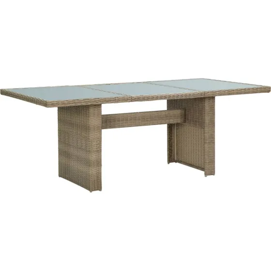 Havebord 200x100 cm i brun polyrattan med glas