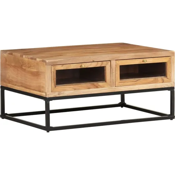 Sofabord i massivt akacietræ 90x60x40 cm med 2 skuffer