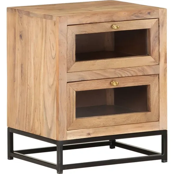 Sengebord i massivt akacietræ 40x30x50 cm – industrielt natbord