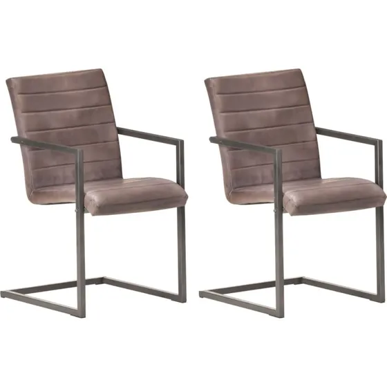 Cantilever spisebordsstole i ægte læder, 2 stk. - brun