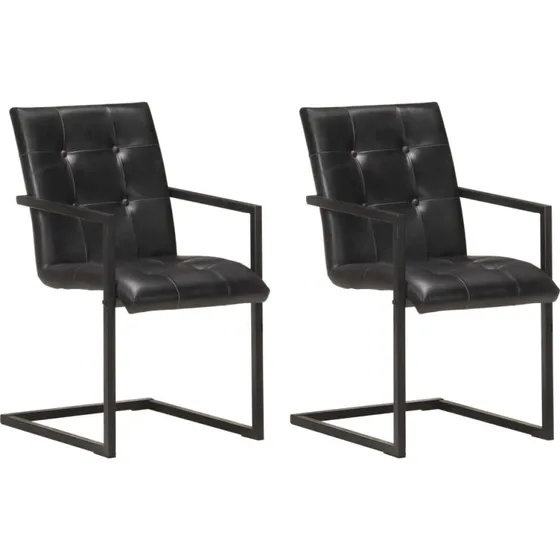 Cantilever spisebordsstole i ægte læder, 2 stk. – sort