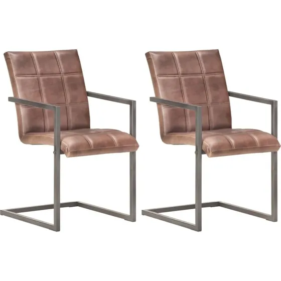 Cantilever spisebordsstole i ægte læder, 2 stk. – rustik brun