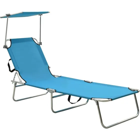 Foldbar liggestol med baldakin i stål – turkis/blå