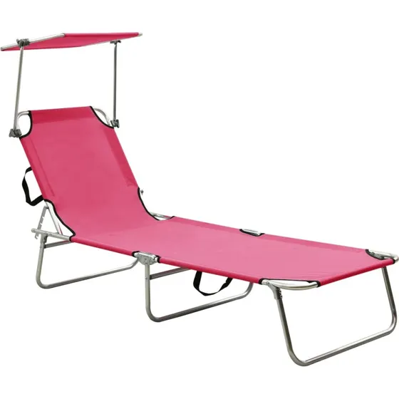 Foldbar liggestol med baldakin, aluminium - pink