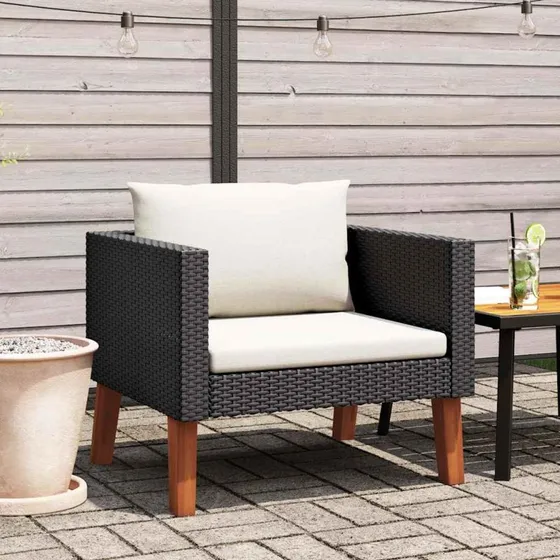 Polyrattan 1-persons havesofa med hynder - sort